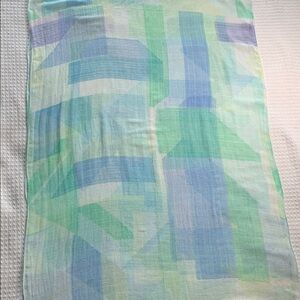 Echo green and blue pastel abstract print linen and modal scarf